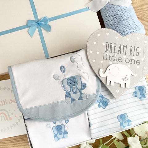 Baby Boy Baby Gift Hamper  (7 Items) Elephant Adventure New Baby Gift