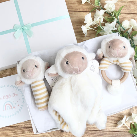 New Baby Gifts - Little Lamb comforter & Rattle New Baby Gift Set