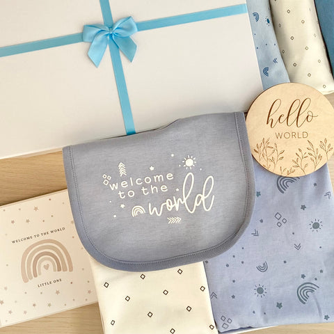 Baby Boy Baby Gift Hamper  (7 Items) Welcome to the World New Baby Gift