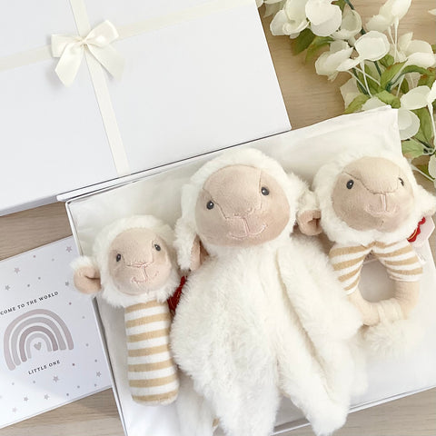 New Baby Gifts - Little Lamb comforter & Rattle New Baby Gift Set