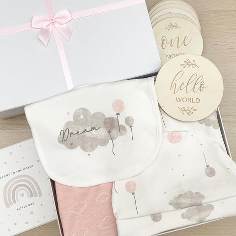 New baby girl gift hamper (7 Items) - Dream 100% Organic Cotton  New Baby Gift