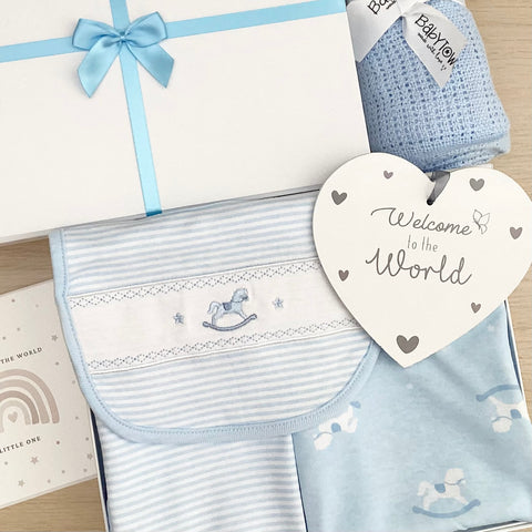 Baby Boy Baby Gift Hamper (7 Items) Rocking Horse New Baby Gifts