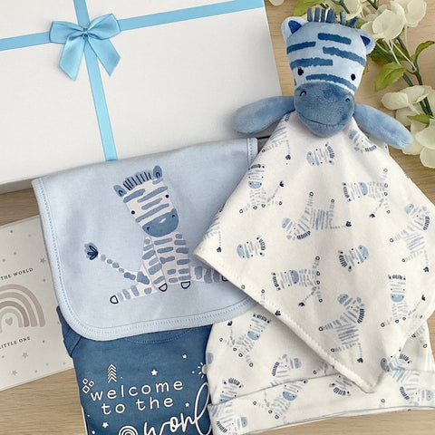 Baby Boy Baby Gift Hamper (7 Items) Zebra New Baby Gift
