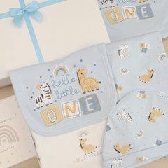 New Baby Boy Baby Gift Hamper (6 Items) Hello Little one New Baby Gift